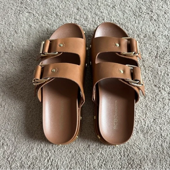 BCBGeneration Bamba Double Buckle Slide Sandals Brown Birkenstock Style 7.5 NWT - Picture 6 of 9